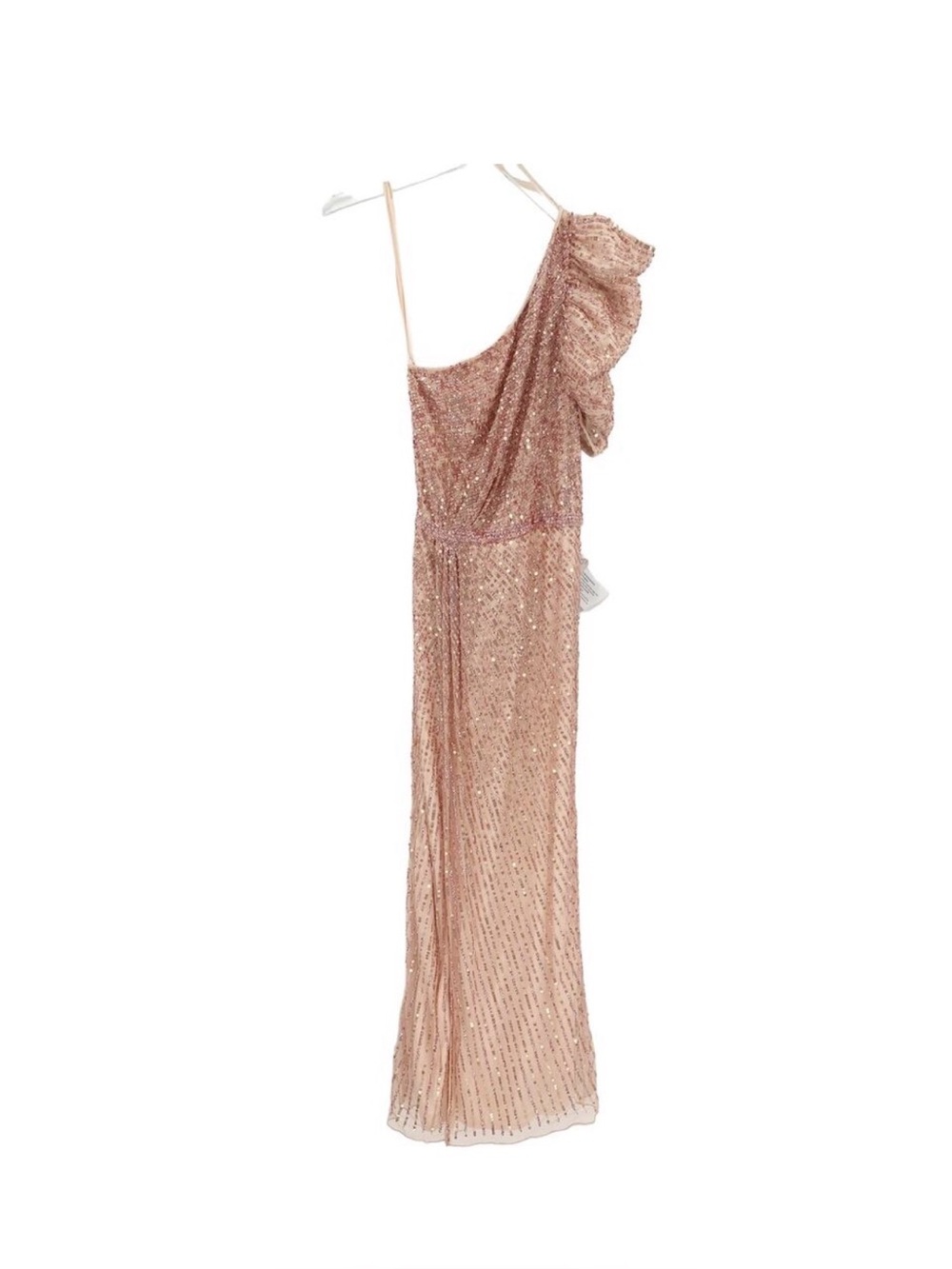 MAC DUGGAL Dress Size 4 Evening Gown Sequin Creamy Pink One Shoulder NEW